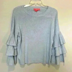 Catherine Malandrino Sweater Blue Long Sleeve Ruffle Crewneck Size Medium